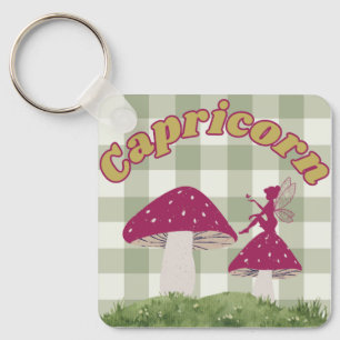 Capricorn Cottagecore Aesthetic Fairy Mushroom Art Keychain