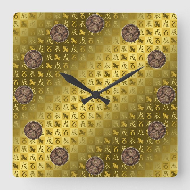 Capricorn & Earth Dragon Square Wall Clock (Front)