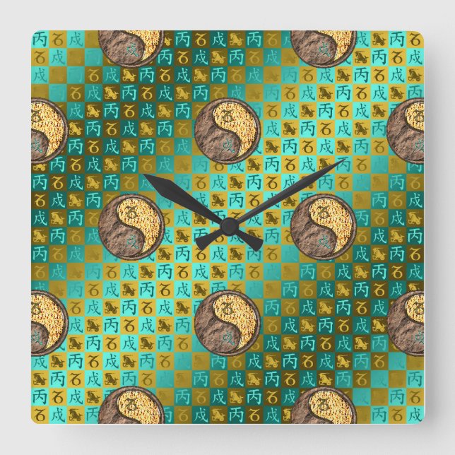 Capricorn & Fire Dog Square Wall Clock (Front)