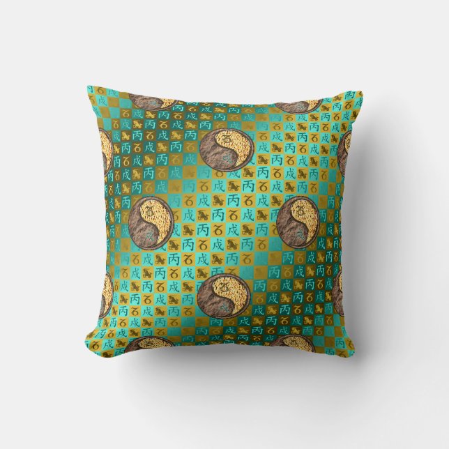 Capricorn & Fire Dog Throw Pillow (Front)