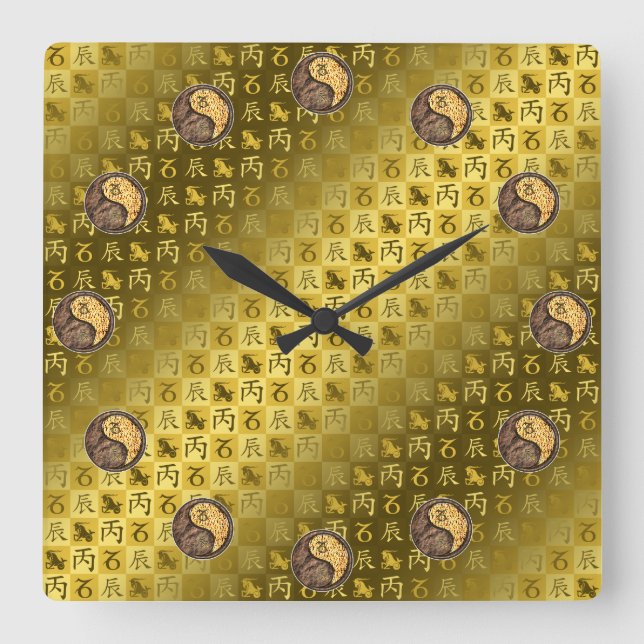 Capricorn & Fire Dragon Square Wall Clock (Front)