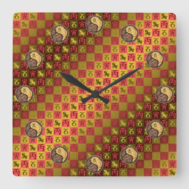 Capricorn & Fire Tiger Square Wall Clock (Front)
