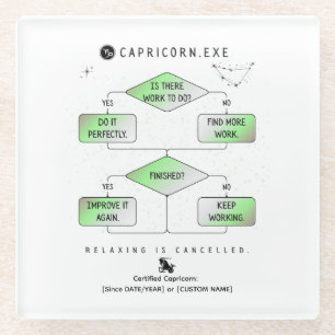 Capricorn Flowchart Funny Zodiac Humor (colourful) Glass Coaster