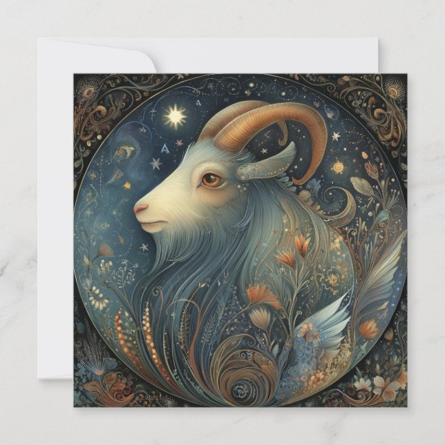 Capricorn Goat Zodiac Astrology Celestial Birthday Card (Front)