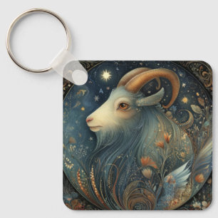 Capricorn Goat Zodiac Astrology Celestial Birthday Keychain