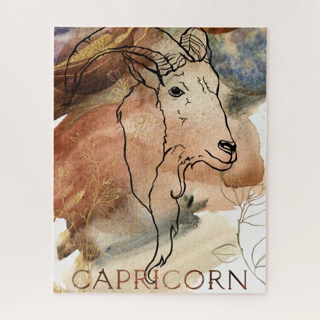 Capricorn goat zodiac black gold flowers planets  jigsaw puzzle (Vertical)