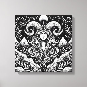 Capricorn Goddess Etching Canvas Wall Art