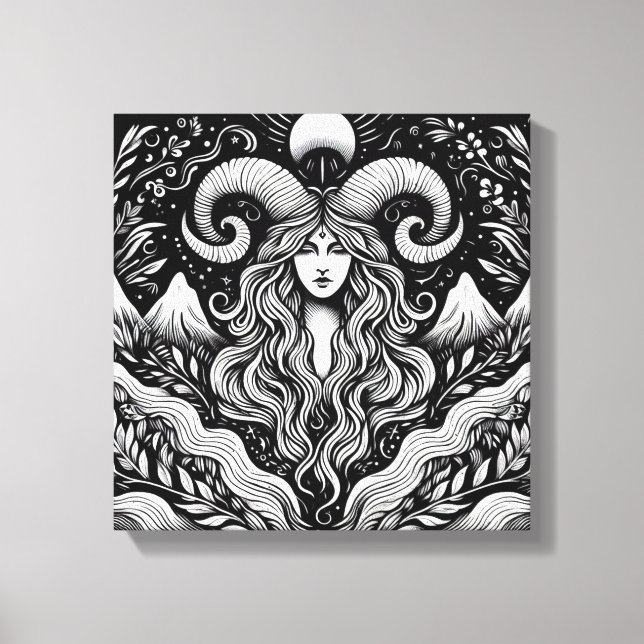 Capricorn Goddess Etching Canvas Wall Art (Front)