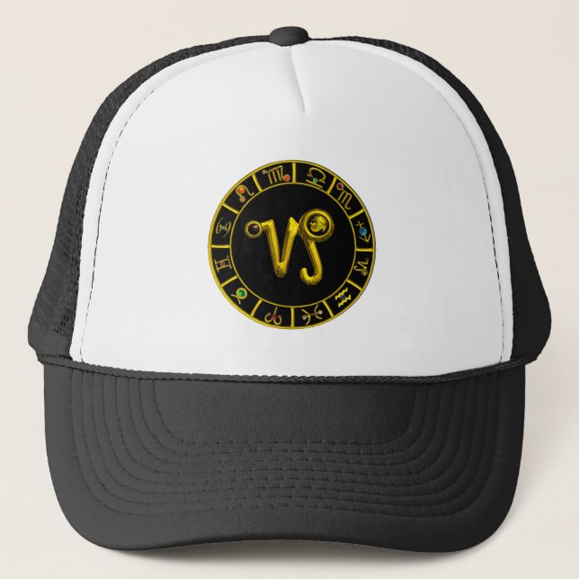 CAPRICORN GOLD ZODIAC SIGN JEWEL TRUCKER HAT (Front)