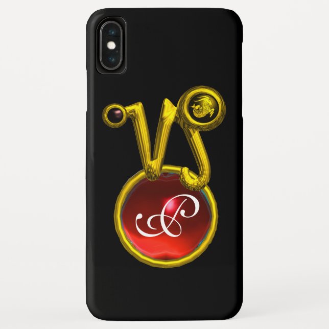 CAPRICORN GOLD ZODIAC SIGN RED RUBY MONOGRAM Case-Mate iPhone CASE (Back)