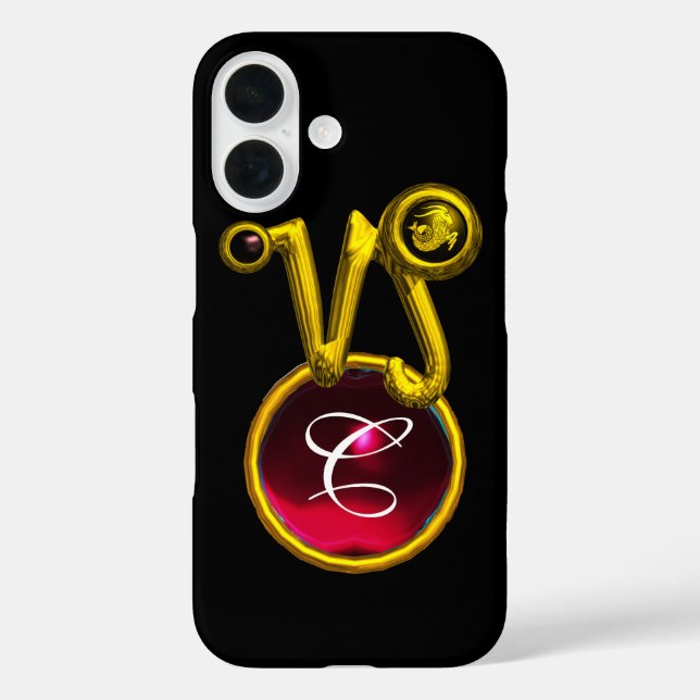 CAPRICORN GOLD ZODIAC SIGN RED RUBY MONOGRAM Case-Mate iPhone CASE (Back)