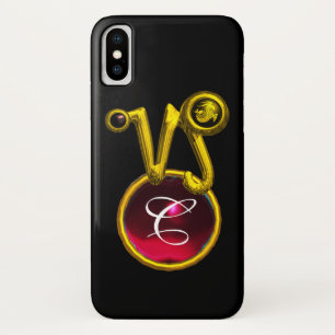 CAPRICORN GOLD ZODIAC SIGN RED RUBY MONOGRAM Case-Mate iPhone CASE