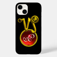 CAPRICORN GOLD ZODIAC SIGN RED RUBY MONOGRAM
