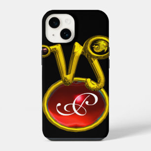 CAPRICORN GOLD ZODIAC SIGN RED RUBY MONOGRAM iPhone 14 CASE