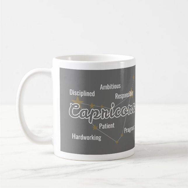 Capricorn Grey Watercolour Astrology Zodiac Sign Coffee Mug (Left)