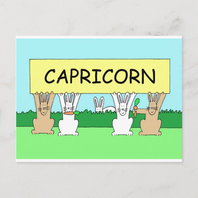 Capricorn Happy Birthday Cartoon Bunnies. Postcard (Front)