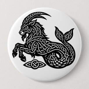 Capricorn — Haunted Ink Zodiac Goat‑Fish 4 Inch Round Button