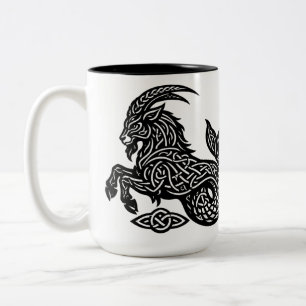 Capricorn — Haunted Ink Zodiac Goat‑Fish Two-Tone Coffee Mug