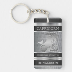 Capricorn ♑ in Black and Silver Mesh Keychain