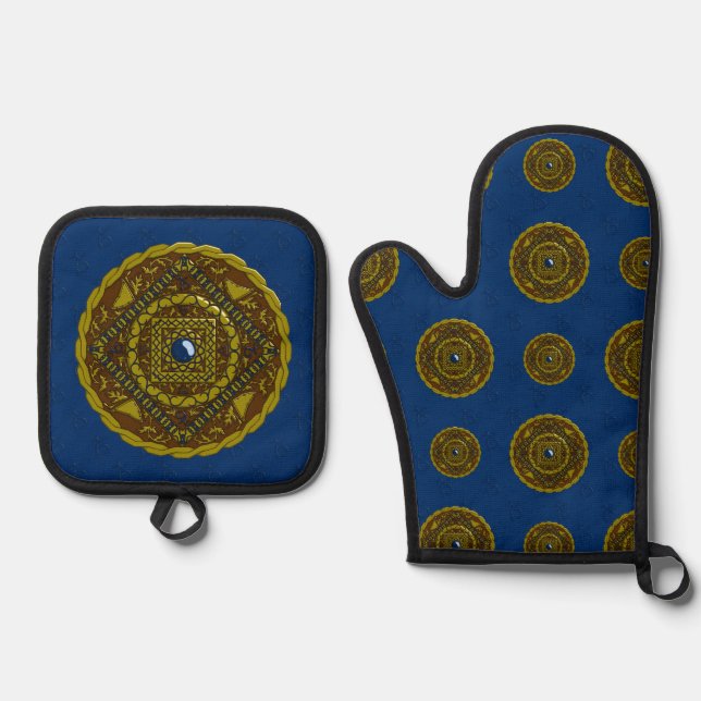 Capricorn Mandala Oven Mitt & Pot Holder Set (Front)