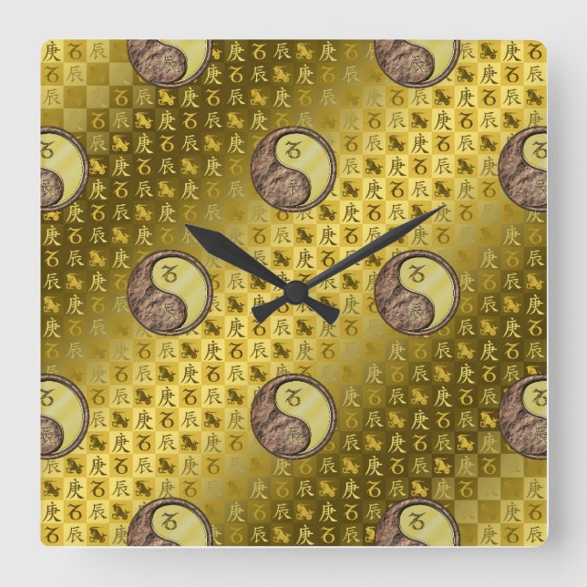 Capricorn & Metal Dragon Square Wall Clock (Front)