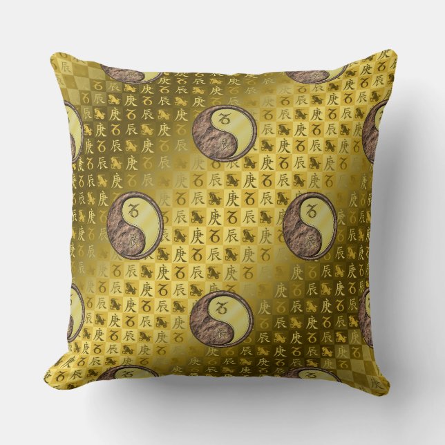 Capricorn & Metal Dragon Throw Pillow (Front)
