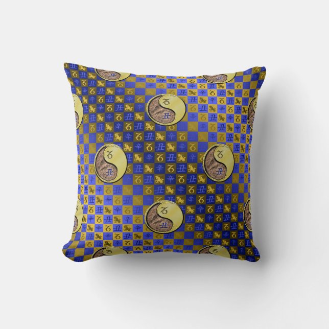 Capricorn & Metal Ox Throw Pillow (Front)