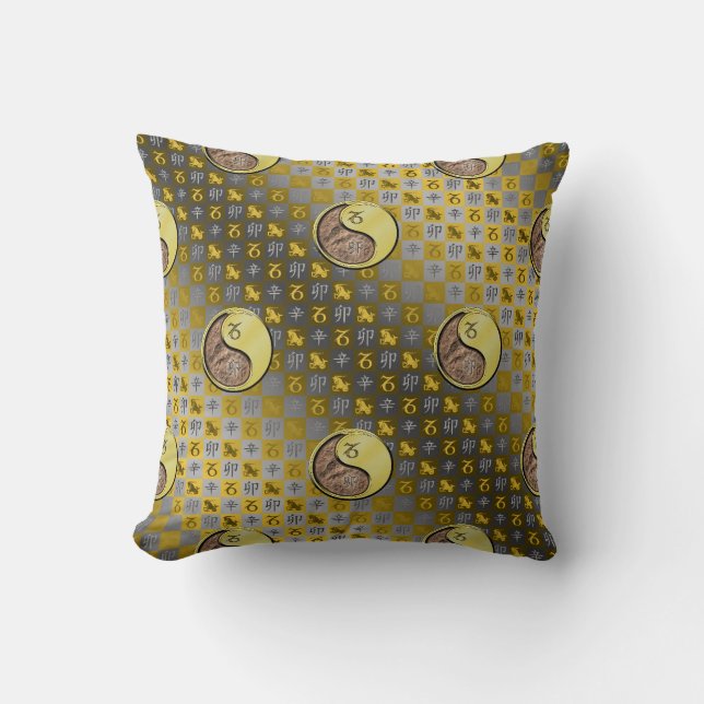 Capricorn & Metal Rabbit Throw Pillow (Front)