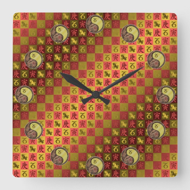 Capricorn & Metal Tiger Square Wall Clock (Front)