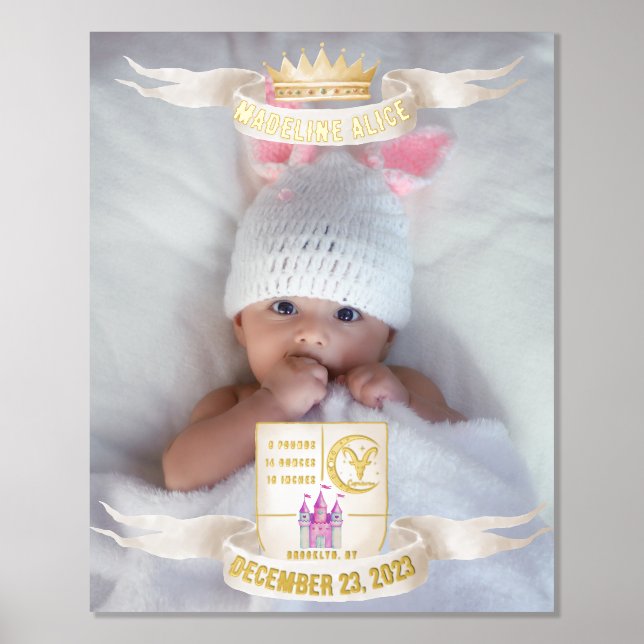 Capricorn Newborn Baby Name Photo Stats Gold Foil Prints (Front)
