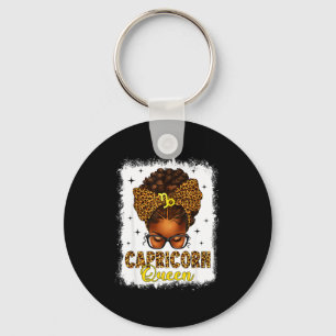 Capricorn queen messy bun leopard bow black women keychain