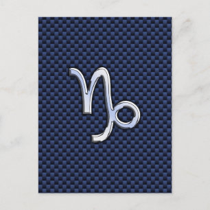 Capricorn Sign Navy Blue Carbon Fibre Style Postcard