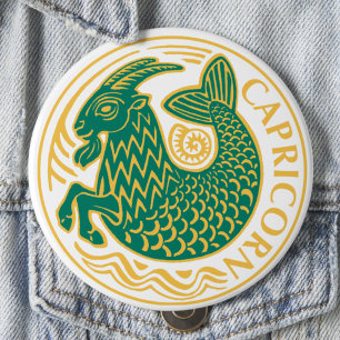 Capricorn Sign of the Zodiac on a 4 Inch Round Button