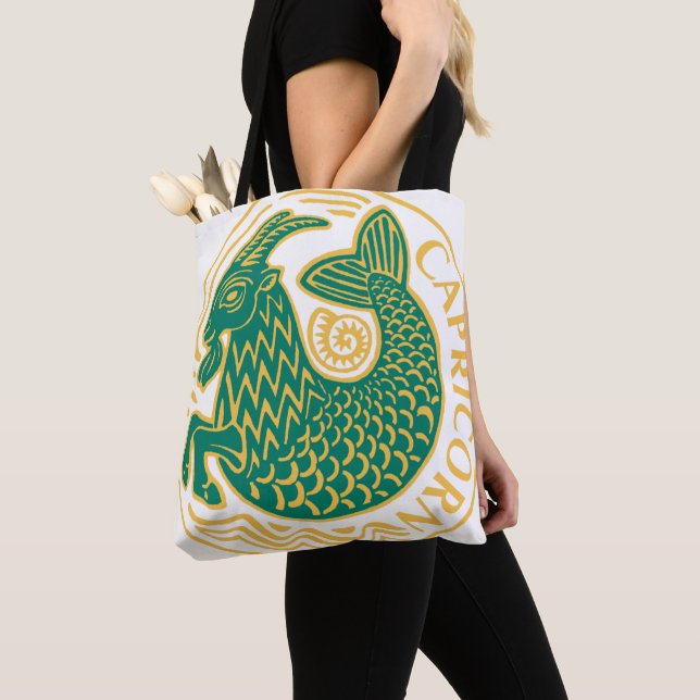 Capricorn Sign of the Zodiac on a Tote Bag (Close Up)
