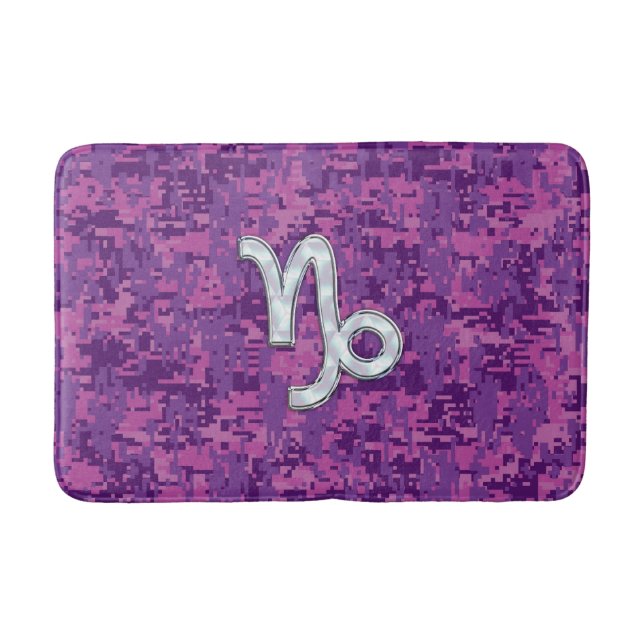 Capricorn Sign on Fuchsia Digital Camouflage Bath Mat (Front)