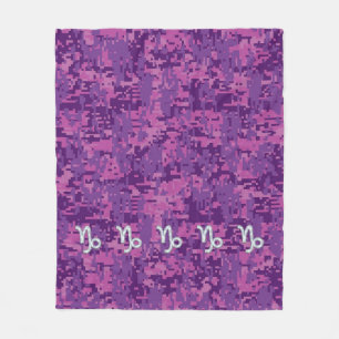 Capricorn Sign on Fuchsia Digital Camouflage Fleece Blanket