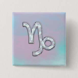 Capricorn Sign on Mother of Pearl Nacre Style 2 Inch Square Button