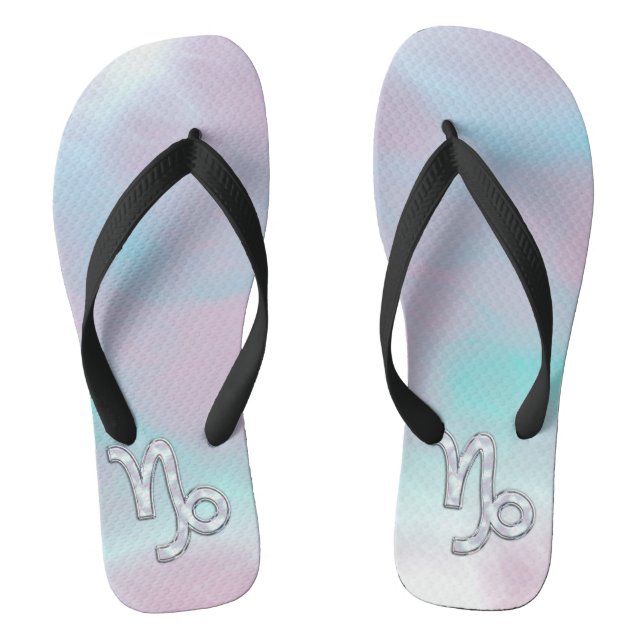 Capricorn Sign on Mother of Pearl Nacre Style Flip Flops (Footbed)