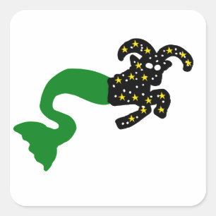 Capricorn Space Sea Goat Green Tail Square Sticker