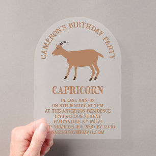 Capricorn Star Sign Goat Custom Birthday Party Acrylic Invitations