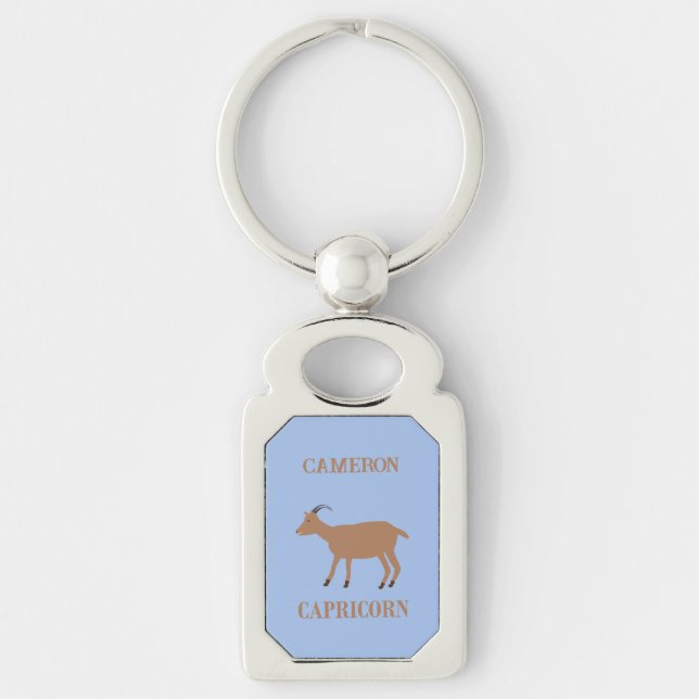Capricorn Star Sign Goat Custom Name Keychain (Front)