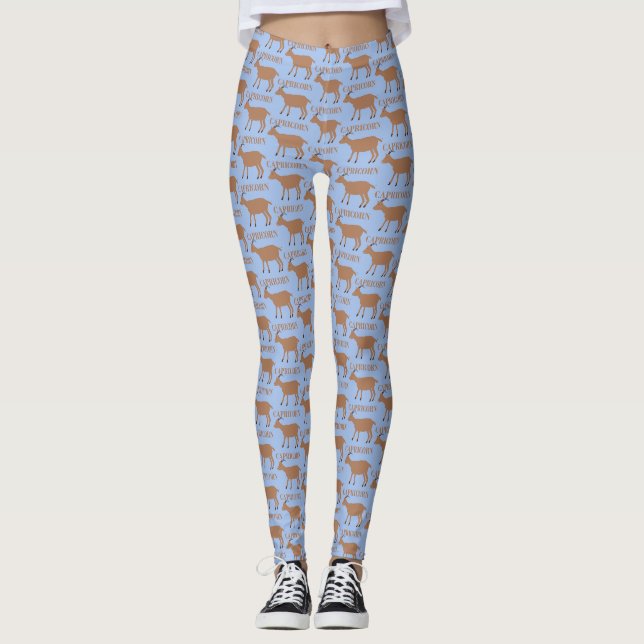 Capricorn Star Sign Goat Patterned Leggings (Front)