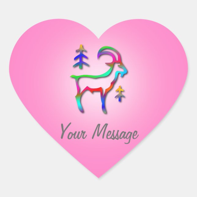 Capricorn Star Sign Rainbow Goat Pink Heart Sticker (Front)