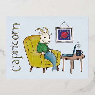 Capricorn star sign Sea Goat zodiac star Foil Holiday Postcard
