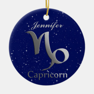 Capricorn Sun Sign Symbol with Name Ceramic Ornament