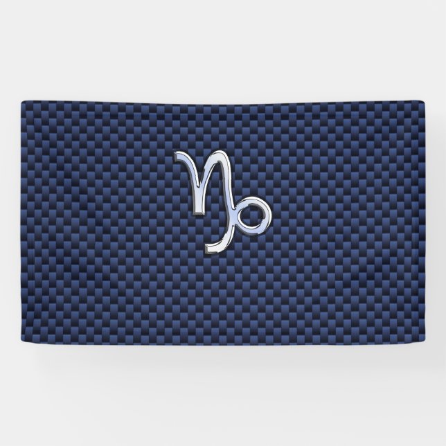 Capricorn Symbol Navy Carbon Fibre Style Banner (Horizontal)