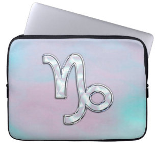 Capricorn Symbol on Mother of Pearl Nacre Decor Laptop Sleeve