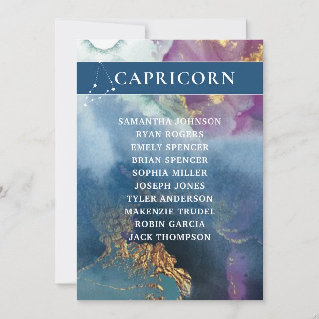 Capricorn Table Number Celestial Seating Chart (Front)