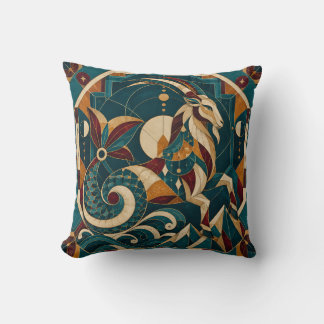 Capricorn Teal Burgundy Geometric Mosaic Throw Pillow