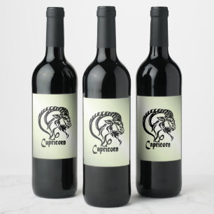 Capricorn the Sea Goat Zodiac Green Wine Label
